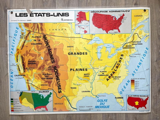 Carte Scolaire Vintage The United States MDI 1987
