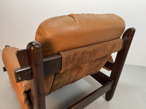 Image 1 of Mid-Century Brazilian Design Jean Gillon 'Rodeio' Lounge Chair in Cognac Leather Upholstery with Jacarandá Wooden Frame.