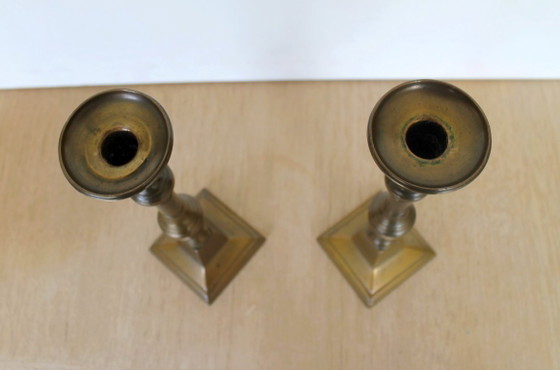 Image 1 of Candelabros, juego de 2, antiguos, de finales del siglo XIX, de latón.