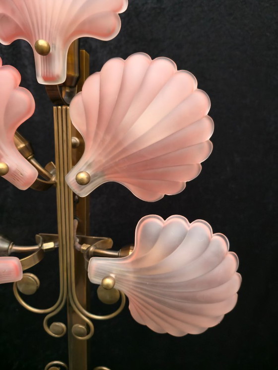 Image 1 of Lampadaire en laiton Deknudt, style Art déco, lampe en forme de coquillage