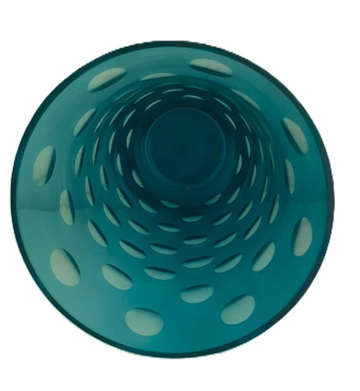 (W014) Vase vintage en verre d'art à pois turquoise – Charme bohème du milieu du siècle !