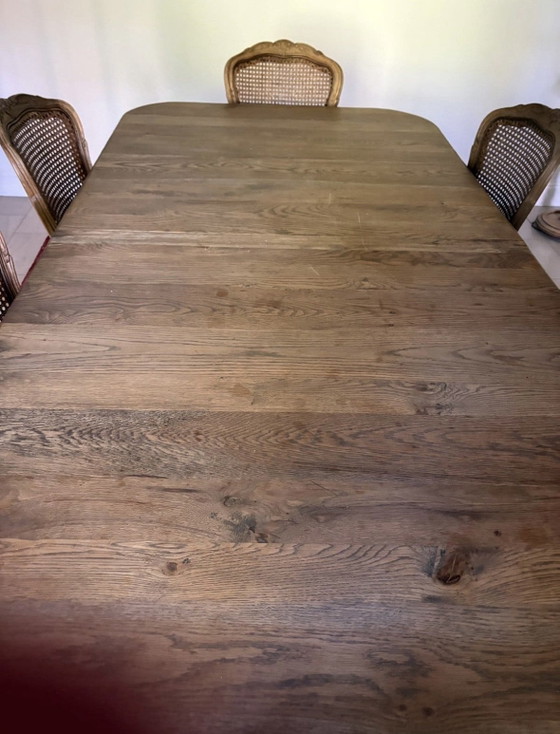 10 sedie con tavolo rustico, Set da pranzo, Legno, Rattan, Beige (foto 2 di 8)