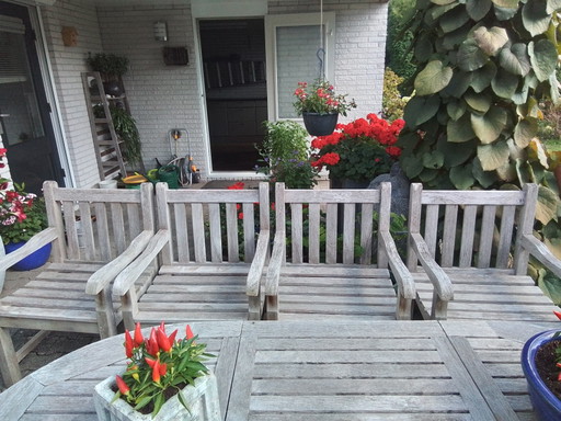 4 Royal Arrow teak Garden chairs with original cushions – tuinstoelen, Textile, Wood