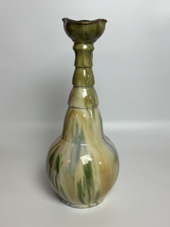 Image 1 of Pichet vintage en céramique émaillée multicolore brillante avec poignée, conçu par Eugene Losson pour Bouffioulx, années 1960.