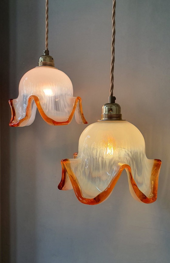 Set of 2 Vintage Murano Pendant lamps - Italy - Mid Century – Metal, Murano Glass (photo 5 of 21)