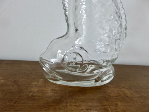 Transparent glass "fish" bottle, 70s, vintage, France