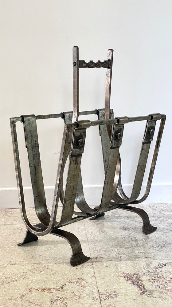 Image 1 of Vintage Brutalist Steel Magazine Rack