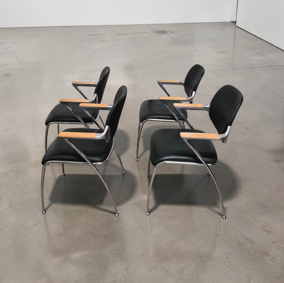 Image 1 of 1 of 4 vintage designer leather dining chairs Brunner Golf