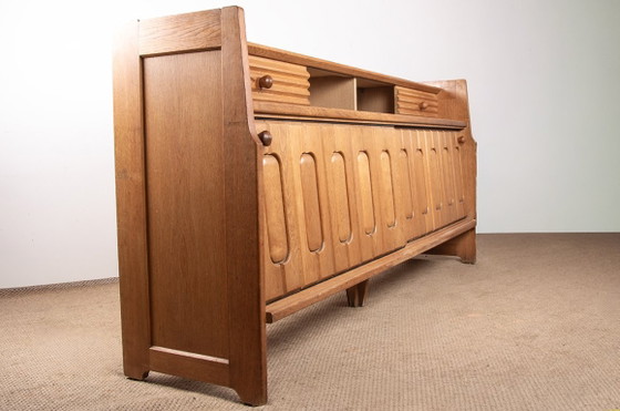 Image 1 of Large sideboard in oak and Danikowski ceramics, by Guillerme and Chambron, 1960.