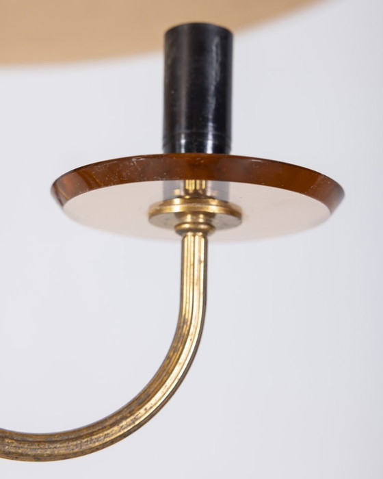 Image 1 of Lampadario vintage anni 50 in ottone e vetro rosa design Italiano