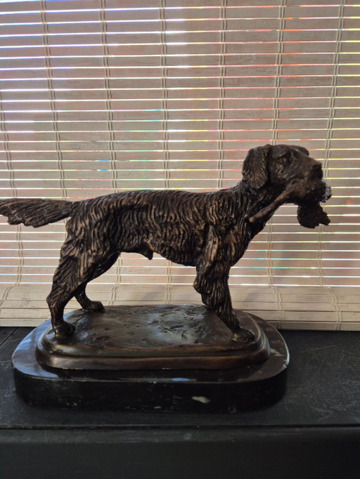 Bronze Irish hound with pheasant statue