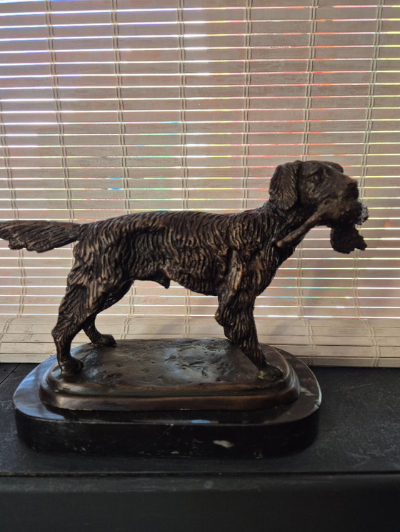 Image 1 of Statue en bronze de chien irlandais avec faisan