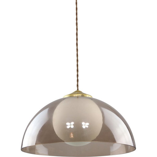 Lampada a sospensione vintage Space Age in ottone e opalino, Italia