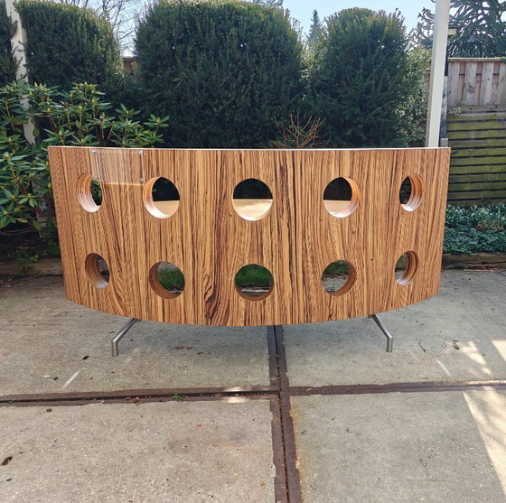 Image 1 of Escritorio de recepción de hermoso diseño moderno de madera Ovaaeen con base de acero inoxidable