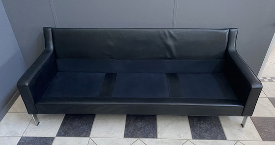 Image 1 of black leather Tecta 3-seat sofa by Hans Konecke 1960s 