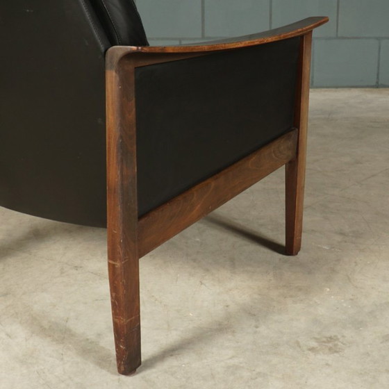 Image 1 of Vintage zwart lederen fauteuil – jaren 60