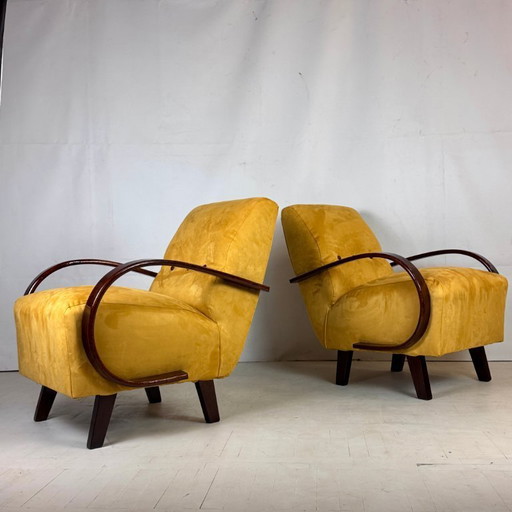 Pair of H-410 Art Deco Armchairs by Jindřich Halabala for UP Zavody, 1930s