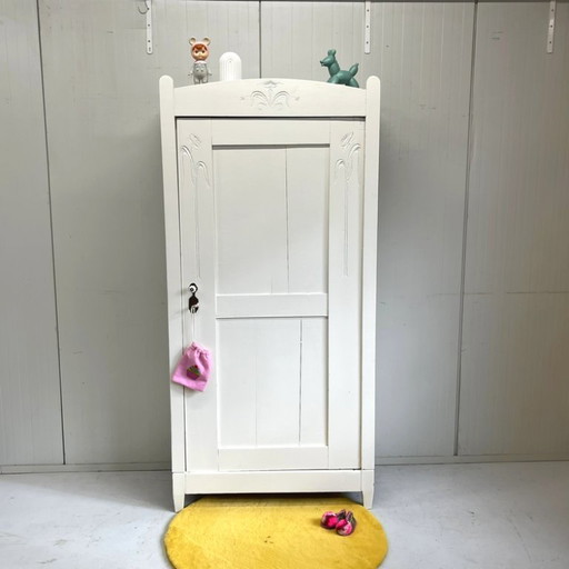 Brocante vintage 1 deurs opbergkast kledingkast wit 