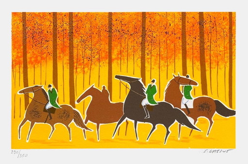 Serge LASSUS Chevaux et cavaliers 11 Signed lithograph 1990
