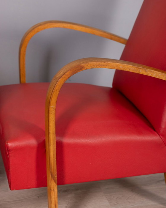 Image 1 of Coppia di poltrone vintage anni '50 in pelle rossa, design italiano.