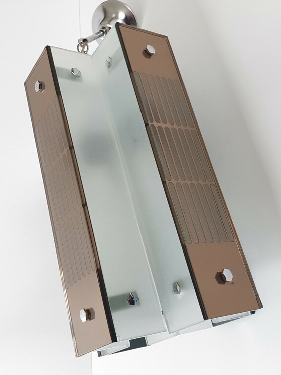 Image 1 of Italiaanse vintage kroonluchter uit de jaren 70 van glas en spiegelglas, Fontana Arte 70s.