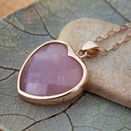 Image 1 of Collier Bronzallure Milano plaqué or 18 carats, cœur en quartz rose