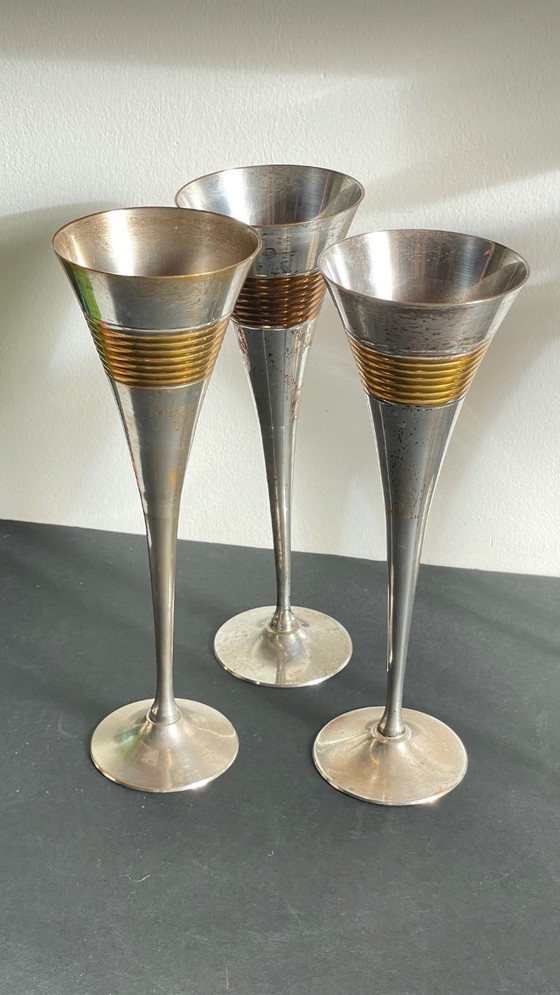 Image 1 of 6 vintage champagneglazen van verzilverd messing
