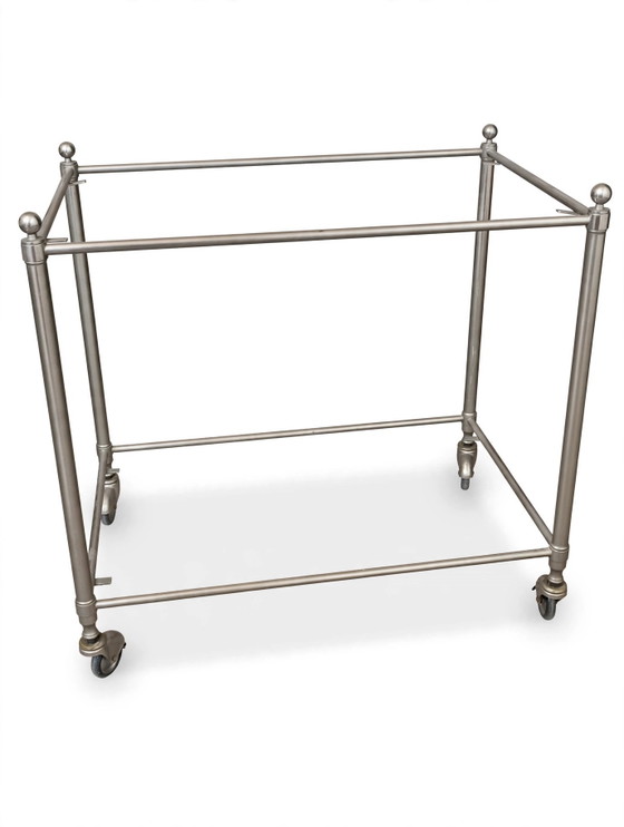 Carrello Bar Vintage in Metallo Argentato e Vetro Fumé - Stile Maison Jansen, Anni '70 - Neoclassico (photo 9 of 9)