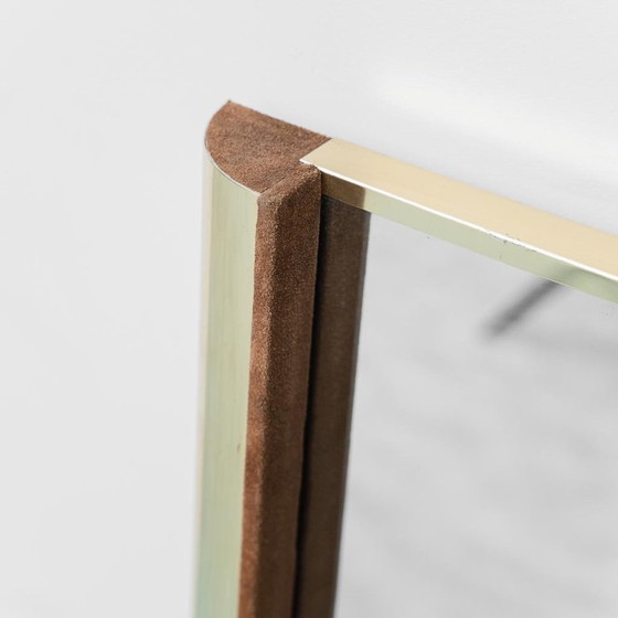 Image 1 of LARGE VINTAGE MIRROR WITH BRASS AND SUEDE FRAME FROM THE 70S – MODERN DESIGN