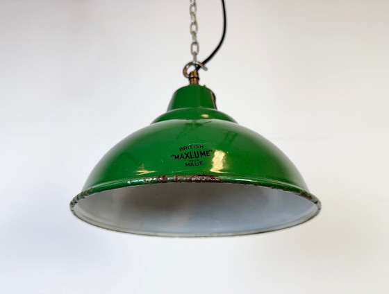 Image 1 of Industrial Green Enamel Factory Pendant Lamp from Maxlume, 1960s