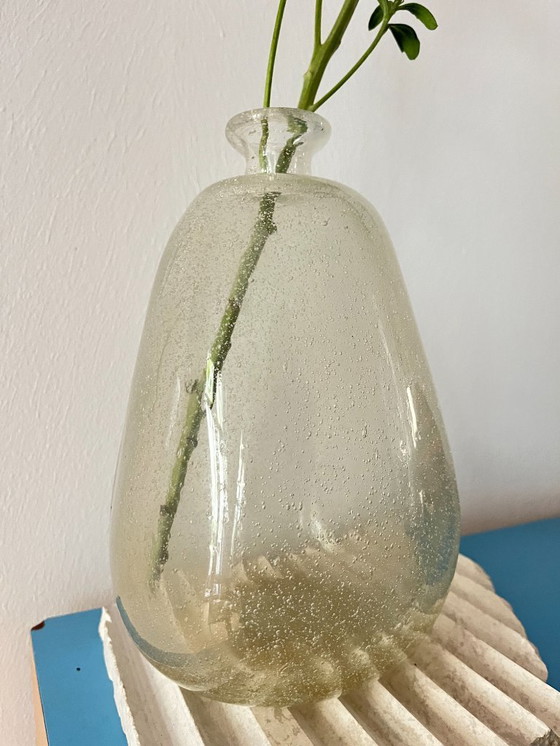 Image 1 of Vintage Bubble Glass Vase – Mid-Century Modern Artisan Hand-Blown Design