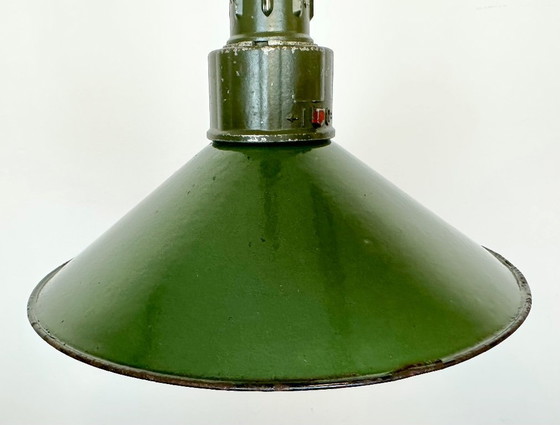 Image 1 of Industrial Green Enamel Military Pendant Lamp with Cast Aluminium Top, 1960s