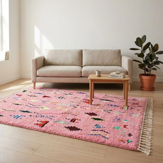 Tapis Marocain Rose Bérbere Fait Main 250cmx160cm – Tappeti, Cotton (photo 3 of 7)