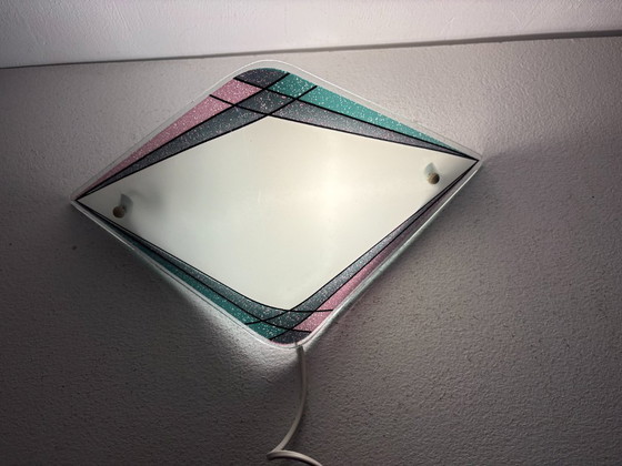 Applique da parete in vetro a forma di diamante postmoderna, vetro colorato, anni '80, Metallo, Nero (foto 2 di 11)