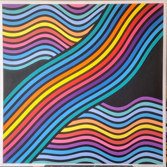 Image 1 of Cuadro abstracto moderno "Crossing Lines" - Franklin van Dam - Acrílico sobre MDF - 95 × 95 cm