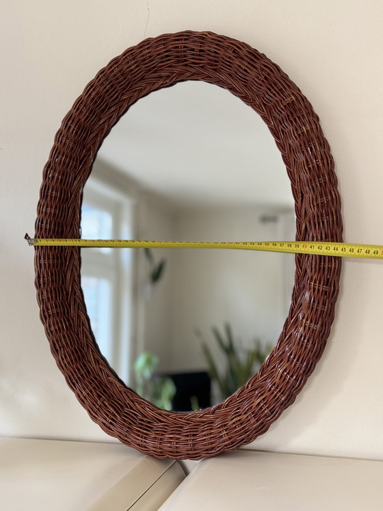 Image 1 of Vintage rattan wall mirror oval - boho retro 70s style