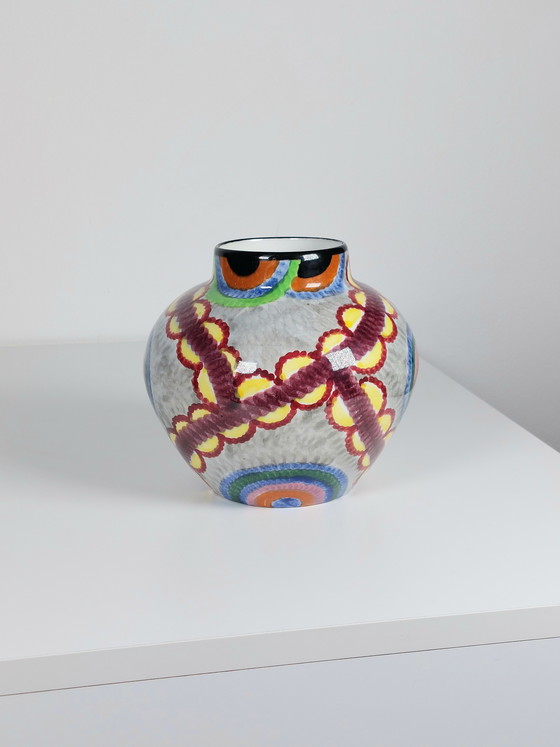 Image 1 of Hand-painted Art Deco Schramberg Eva Stricker Zeisel vase tapestry