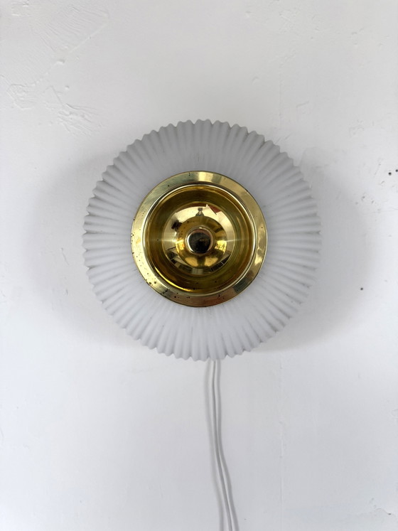 Vintage Opal Glass Wall Lamp, Glashütte Limburg ‘70 – Wall lights, Brass (photo 3 of 15)