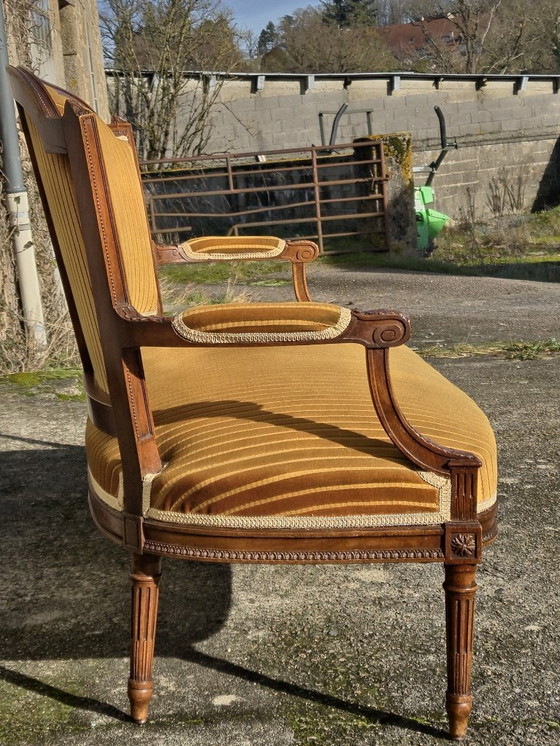 Image 1 of French Antique green Velvet Sofa - Solid Wood Lounge Seater-Claude Sené Style - Louis XVI-late 1900th