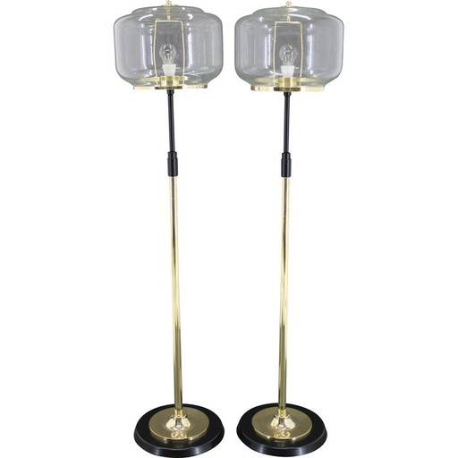 Pair of vintage glass and brass floor lamps by Kamenicky Senov, Czechoslovakia 1970