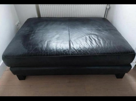 Image 1 of Pouf in Dark Brown Leather With Tray