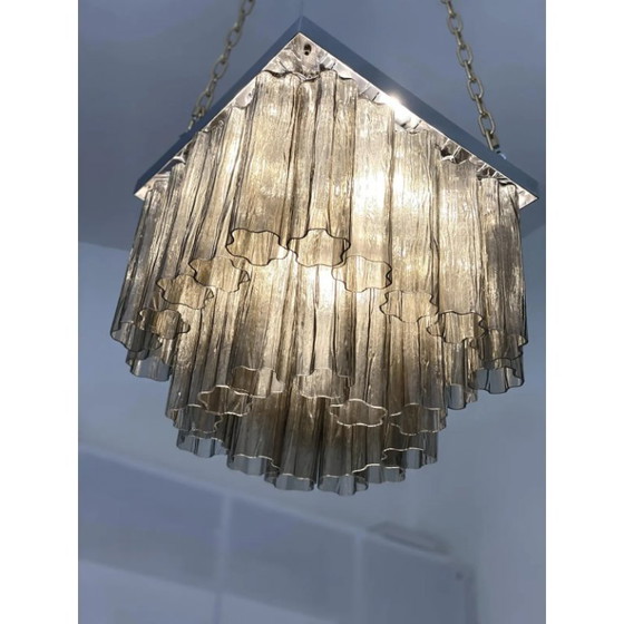 Image 1 of Contemporary Grey "Tronchi" in Venini Style Murano Glass Sputnik Squared Flush Mount