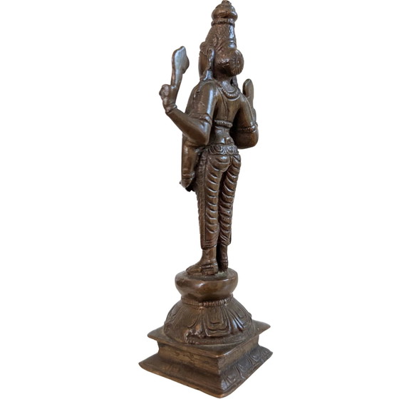 Antique Bronze Vishnu Statue – South India – ca. 1920 – 17 cm – 520 g – Sculpture (photo 6 of 10)