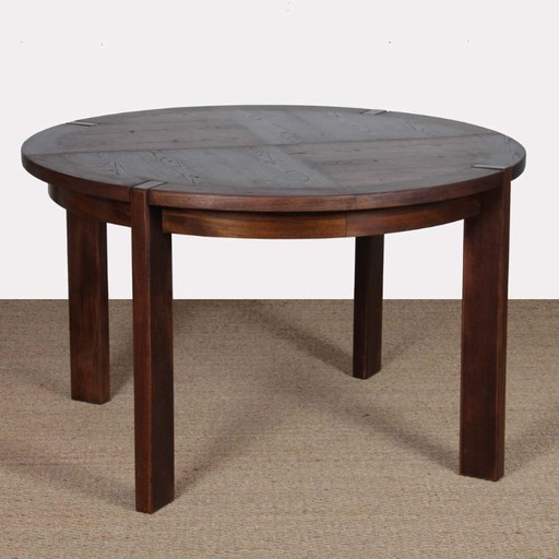 Round extendable wooden dining table produced by Monopoly, 1970