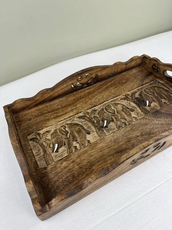 Vassoio decorativo vintage in legno – fregio di elefanti – Accessori da tavola, Wood (photo 3 of 10)