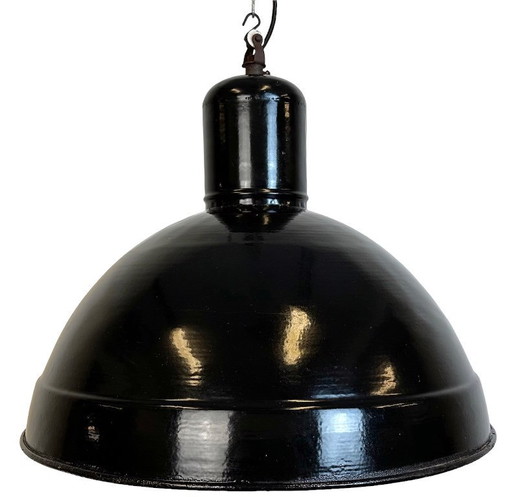 Industrial Black Enamel Factory Pendant Lamp, 1950s