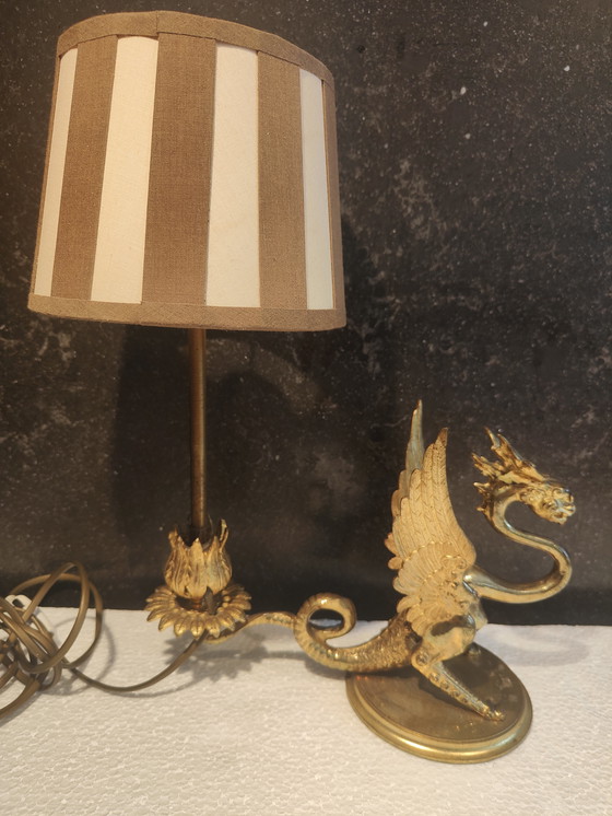 Image 1 of Antike mythologische Drachenlampe – Einzigartiges Bronzedesign