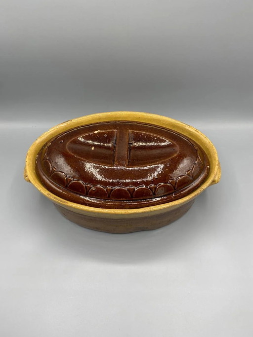 Glazed Earthenware Terrine with Lid – Vintage Regional Pottery – 27 cm – plantenbak (photo 2 of 4)