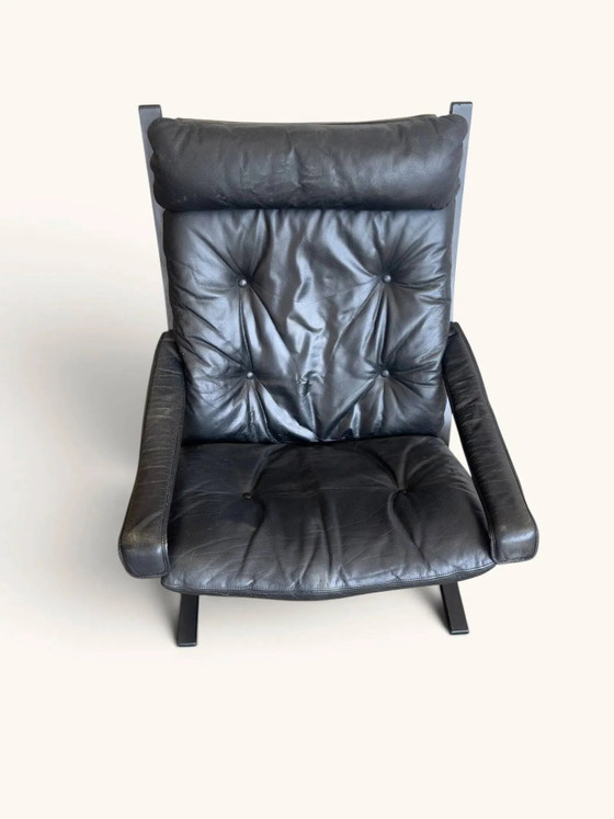 Vintage "Siesta" armchair by Ingmar Relling from 1965 in black leather., Relling (Ingmar), Scandinavian (photo 5 of 6)
