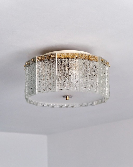 Lámpara de araña de cristal, década de 1960, Suecia, iluminación de mediados de siglo.